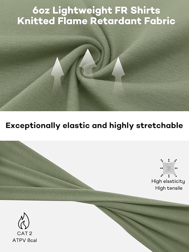 FR Shirts for Men 6oz Lightweight Stretch Work Shirt with Decorative Shoulder Stitch Design Flame Resistant Long Sleeve CAT2