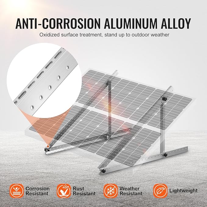 VEVOR 41-Inch Solar Panel Mounting Brackets, 0 to 90° Adjustable Tilt Mount Brackets Support 100-300W Solar Panels, Lightweight Aluminum Brackets with Folding Tilt Legs for RV, Roof, Boat, Off-Grid