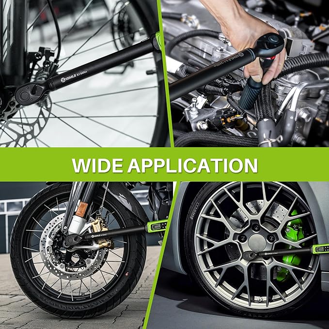 Digital Torque Wrench 1/2"Drive-3.8-250.8Ft.Lb/5.1-340N.m,Electric Torque Wrench With Vibration Buzzer LED Indicator,±2% Accuracy Five Units for Bike Motorcycle Car Auto Repair,DIY,Green Black