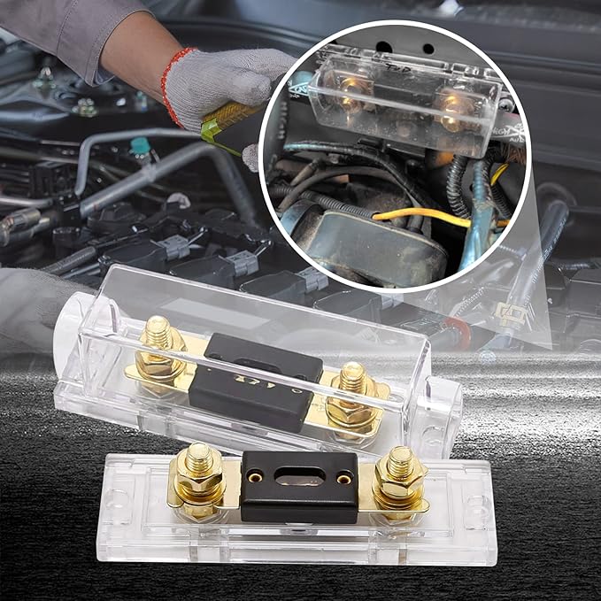 2PCS ANL Fuse Holder 200 AMP Fuse Car Audio ANL Fuse Holder Block 0/2/4 Gauge AWG Inline ANL Fuse Holder with 200A Battery Fuse w Holder Solar Fuse for Car Audio Alarm Amplifier and Solar System