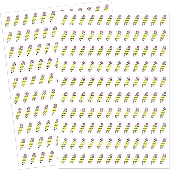 JarThenaAMCS 2400Pcs Mini Pencil Sticker Back to School Paper Decal Yellow Self-Adhesive Sticker for First Day of School Classroom Planner Reward Envelope Scrapbook DIY Supplies, 0.5 in