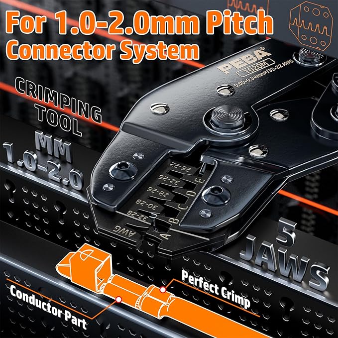 PEBA JST Ratcheting Crimper 32-22 AWG for 1.0mm/1.25mm/1.5mm/2.0mm Pitch Micro Connectors, Crimping Tool for JST-SH 1.0mm/GH 1.25mm/ZH1.5mm/PH 2.0mm, Molex TE terminals - Precision JST Crimp Tool