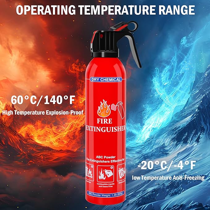 4 Pack ABC Fire Extinguishers for Home & Vehicle, 600ml Dry Chemical Fire Extinguisher with Mounting Bracket – Ideal for Kitchen, Car, Boat, RV & Business Safety