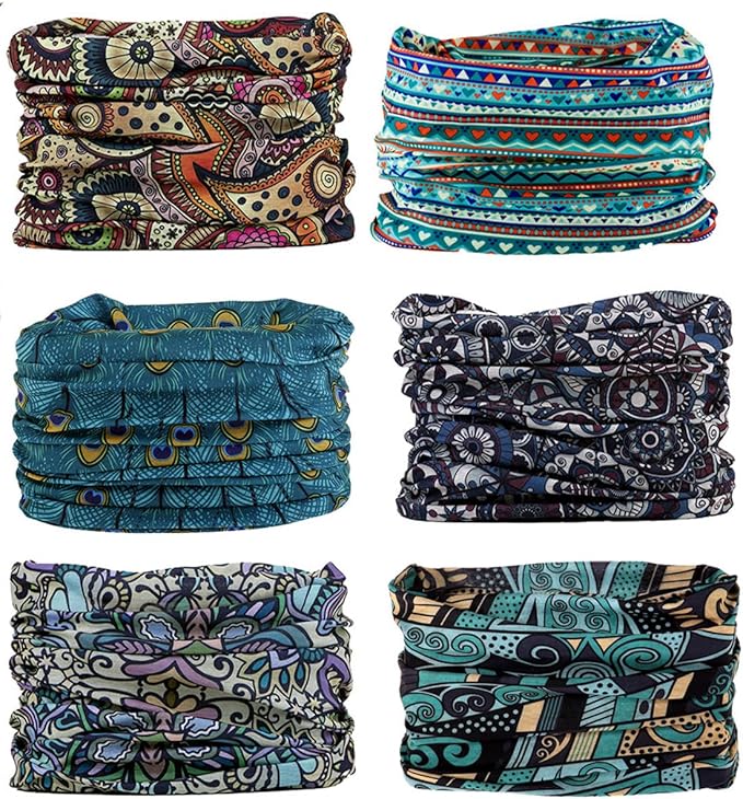 KINREE Neck Gaiter 6 Pack, Multifunctional Headwear UV Protection Breathable Headband Face Mask for Men Women Outdoor Sports