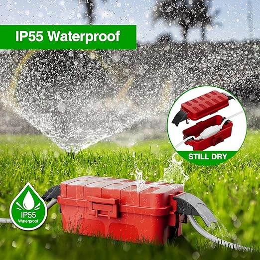 Flemoon IP55 Small Outdoor Electrical Box Waterproof (Inner 5.9 x 3.2 x 1.8inch), Extension Cord Cover with Detachable Awning Covers for Plug, Outlet, Holiday Lights, Red