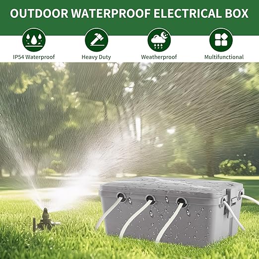 TOTUFY Large Outdoor Electrical Box Waterproof (12.9 x 8.3 x 5.2 inch), IP54 Weatherproof Extension Cord Cover with 7 Cable Seal Entry, Protect Power Strip, Timer Outlet Plug, Holiday Light,Grey