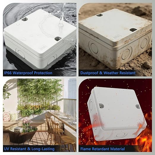 SuperInk Outdoor Junction Box IP66 Waterproof Electrical Enclosure 4.2 x 4.2 x 2.3 PVC/ABS Weatherproof Project Box, Compact Electrical Case for Garden, CCTV, DIY Wiring,1PCS