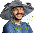 Solar Fan Sun Hat, Widen Brim Outdoor Fishing Men Hat with 2 Fans, Adjsutable 180°Rotating Cooling UPF 50+