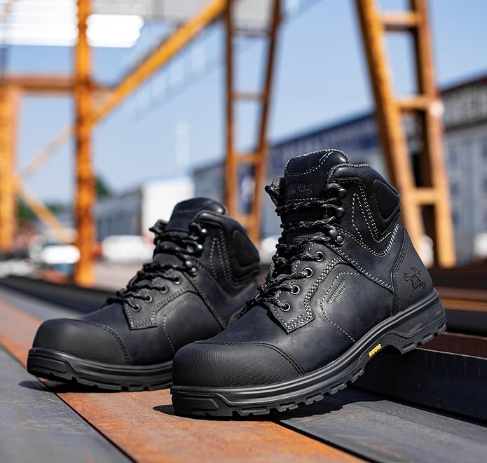MWORK 6" Work Boots For Men Waterproof Leather ASTM F2413-18 Composite Safety Toe EH Rated Arch Support Anti Fatigue
