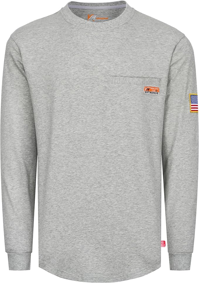 VATRENUS FR Shirt for Men Crewneck Midweight Utility Pocket Fire Resistant Long Sleeve Work Shirts NFPA2112 CAT2