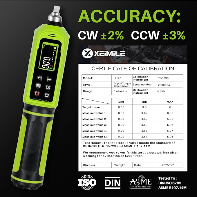 Digital Torque Screwdriver,0.8-53.1In.Lb/0.09-6N.m,1/4 Drive Inch Pound Electronic Torque Wrench Screwdriver Set with ±2% Accuracy,Vibration Buzzer Indicator for Gunsmithing,Scope Mounting