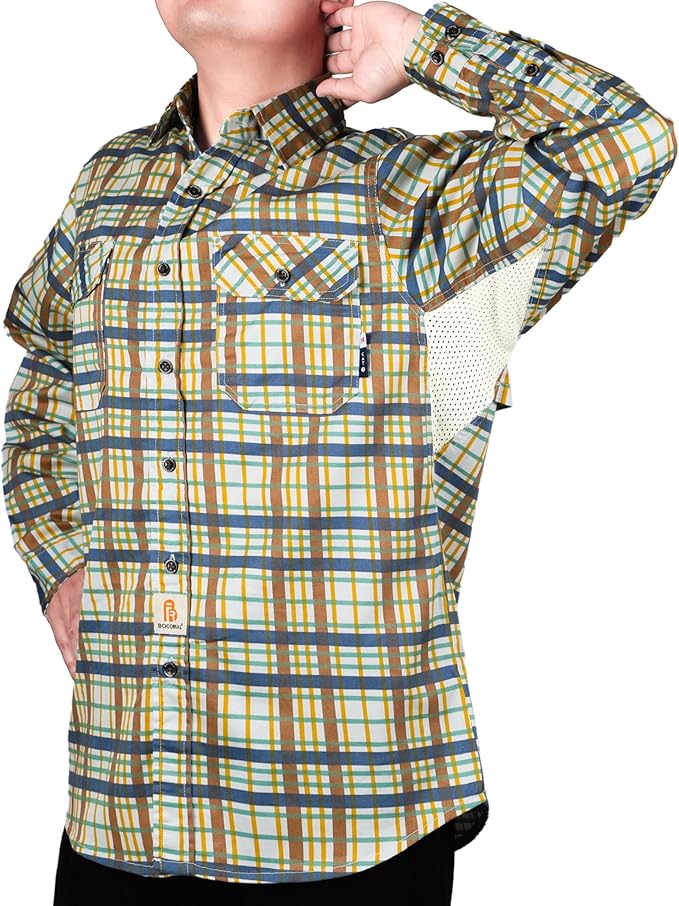 BOCOMAL FR Shirt for Summer Lightweight Vented Mesh Back and Underarm Breathable Flame Resistant Welding Button Down Shirts
