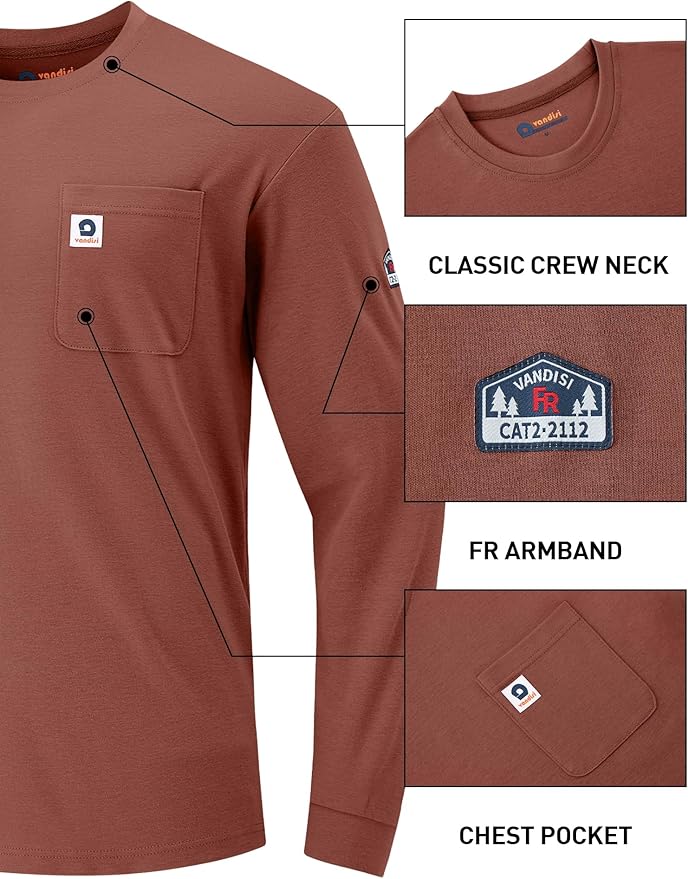 FR Shirts for Men 6.5oz Lightweight Fire Resistant Shirts for Men Long Sleeve NFPA2112/CAT2