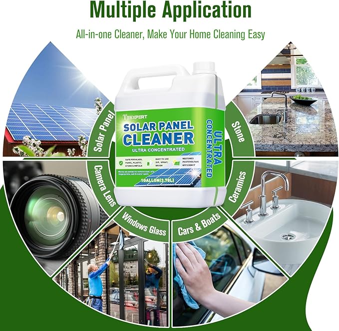 Teexpert Solar Panel Cleaner (1 Gallon Makes 600 Gallons), Super Concentrated Glass & Solar Panel Cleaning, Streak-Free Quick Dry Remove Dirt, Dust, Droppings, Oils, Fingerprints & Water Spots