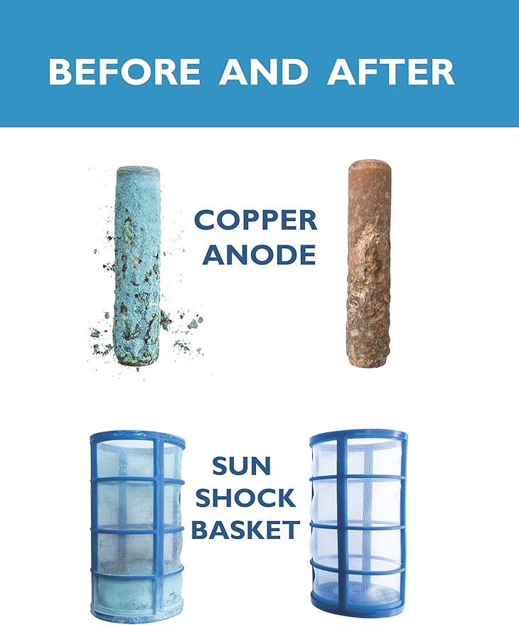 Copper Anode, Basket, and Coil Cleaner - Easy to Use, Prolongs The Electrode (8oz) - Cleans Your Solar Pool Ionizer's Basket and Electrode, All at Once - Sun Shock Soak and Rinse