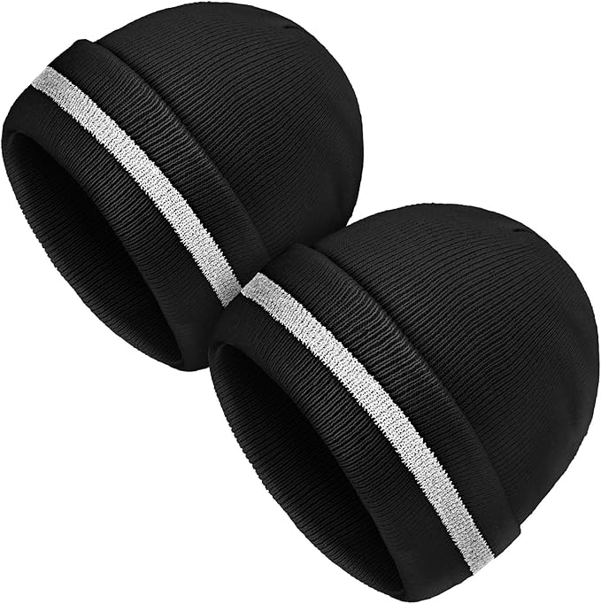 Geyoga 2 Pack Reflective Beanie Hat, High Visibility Knit Beanie with Reflective Strip, Night Running & Outdoor Work Safety