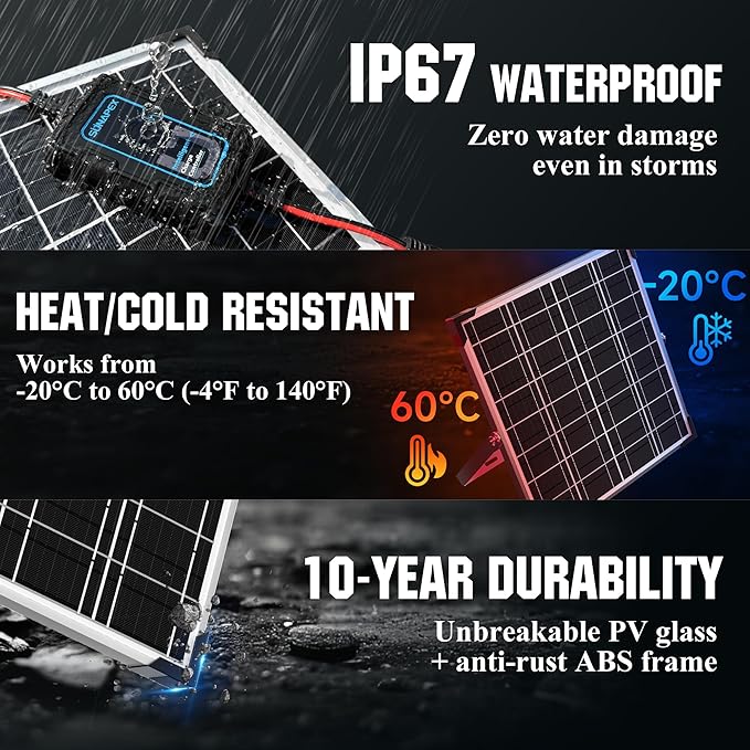 SUNAPEX 12V Solar Battery Charger: 20W Waterproof Solar Panel Kit - Aluminum Trickle Charger for Car Battery with Controller - Battery Tender Motorcycle Boat Marine RV Trailer Tractor Truck