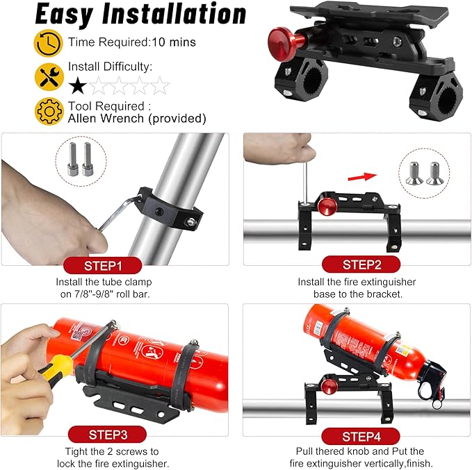 ATV Motorcycle Fire Extinguisher Bracket - Quick Release Fire Extinguisher Holder Mount - Universal 7/8" to 9/8" Handlebar Compatible with Yamaha/Polaris, Honda/Can-Am/Kawasaki - Secure Extinguisher
