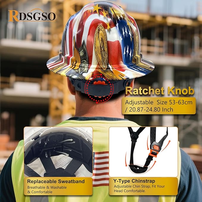 Full Brim Industrial Safety Helmet ANSI/ISEA Z89.1 Type I Class C Certified Hard Hats 6-Point Suspension Lightweight Vented for Construction, Logging, Outdoor Work RGS-B6