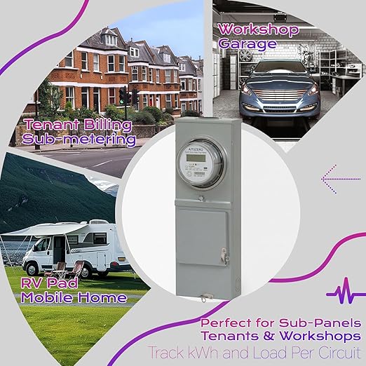 Digital RV Electric Usage Meter, 120/240V Single Phase, Electricity Usage Meter, Power Energy Meter, KWh Sub Meter, ANSI Form 2S Plug-in Electric Submeters for RV Power, Rental Units