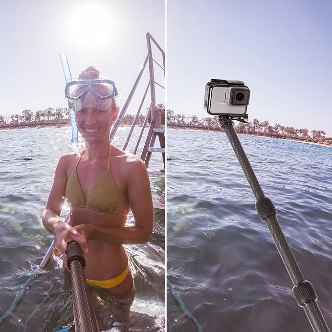 Smatree Carbon Fiber Detachable Extendable Floating Pole Selfie Stick Compatible for GoPro Hero 13/12/11/10/9/8/7/6/5/4/3 Plus/3/Session/GoPro MAX/AKASO EK7000,DJI OSMO Action 5 Pro /4/3/2 Camera