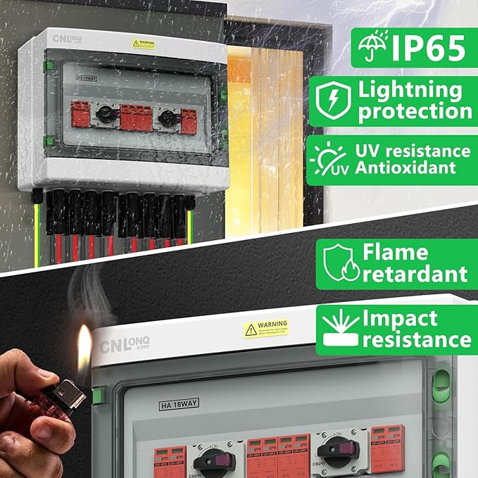 4 Strings Solar Disconnect Switch 32 Amp DC1000V with Lightning Surge Protector Arrester and IP65 Solar PV Combiner Breaker Box 4in 4out for Outdoor Solar Panel System