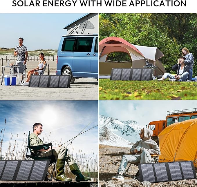 40W Portable Solar Panels, Foldable Solar Panel Charger for 100-300W Portable Power Bank, with Adjustable Kickstands, DC 12-15V Output, USB 3.0 Port for Camping Van RV Trip