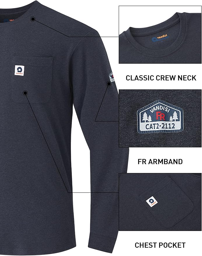 FR Shirts for Men 6.5oz Lightweight Fire Resistant Shirts for Men Long Sleeve NFPA2112/CAT2