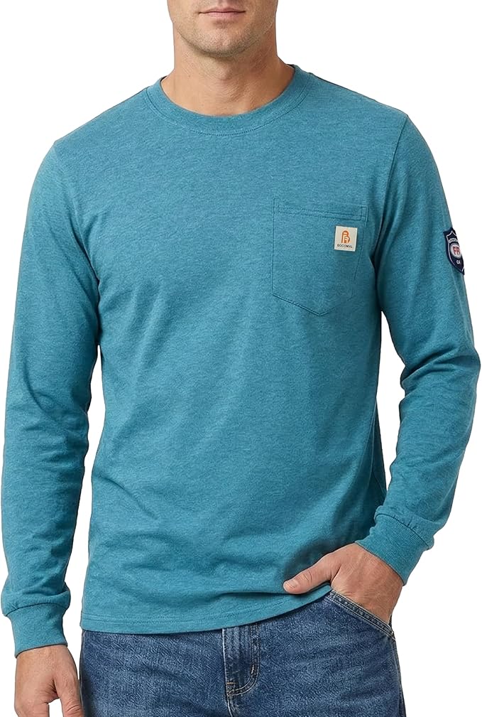 BOCOMAL FR Shirts Lightweight Classic Crew Long Sleeve Fire Resistant Shirt CAT2