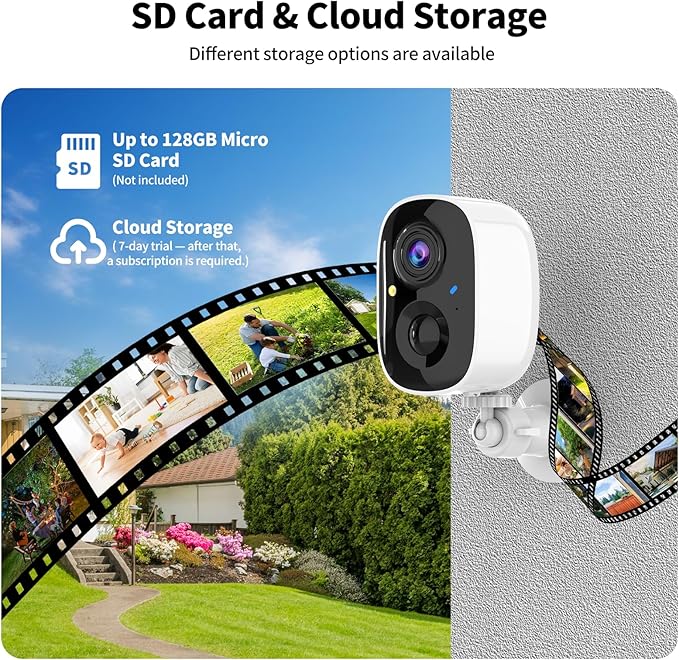 2K FHD Smart Wireless Security Camera Outdoor,Solar Powered WiFi Camera for Home Security with Color Night Vision, Motion Detection, 2-Way Audio, Weatherproof, Cloud/SD Storage (2.4GHz Only)