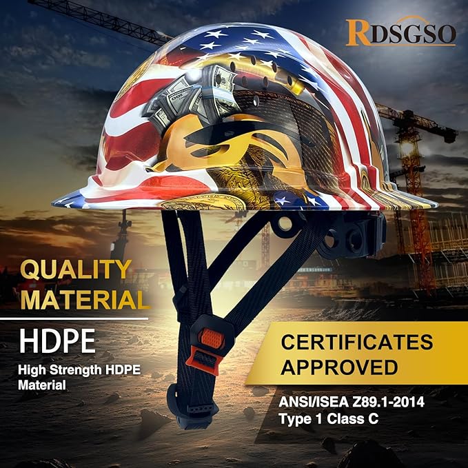 Full Brim Industrial Safety Helmet ANSI/ISEA Z89.1 Type I Class C Certified Hard Hats 6-Point Suspension Lightweight Vented for Construction, Logging, Outdoor Work RGS-B6