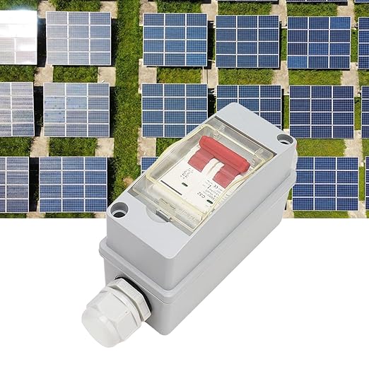 Focket 32A 500V PV DC Disconnect Switch, MCB 2P Solar Current Sink Load Switching Air Miniature Circuit Breaker with IP65 Distribution Box for Panel (Without Cable)