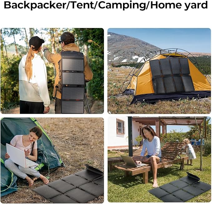 BougeRV 100W Fiberglass Portable Solar Panel, Foldable Solar Cell Solar Charger with USB Outputs for Phones, Compatible with BougeRV 277Wh/173Wh Power Station, for Camping, Hiking (Non-Battery)