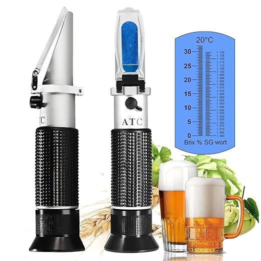 Beer Wort Refractometer,V-Resourcing Brix/Specific Gravity Refractometer for Beer Brewing, Dual Scale(Brix 0-32%, SG Wort 1.000-1.130)