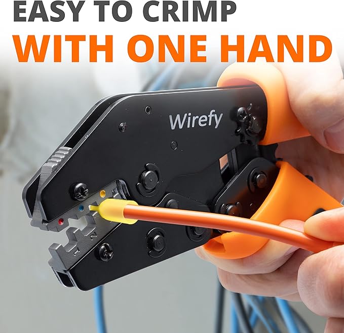 Wirefy Wire Crimping Tool Kit | Crimpers & 9 Slide in Dies | Ratcheting Wire Crimper Tool | Terminal Crimp Pliers | for Heat Shrink, Insulated, Non-Insulated, Butt, Large, Flag, Nylon, Connectors