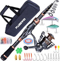 PLUSINNO Fishing Rod and Reel Combos, Bronze Warrior Toray IM6 Carbon Matrix Telescopic Fishing Rod Pole, 12 +1 Shielded Bearings Stainless Steel BB Spinning Reel, Travel Freshwater Fishing Gear