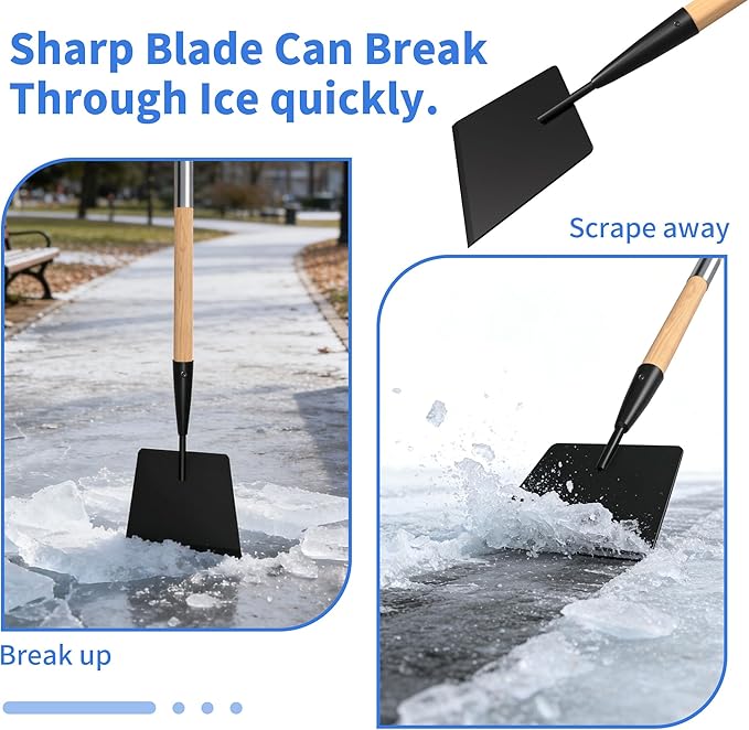Wooden Handle Ice Scraper&Chopper for Driveway Sidewalk, Heavy Duty Ice Chipper, Ice Breaker Tool, Ice Shovel&Chisel&Spud, Floor Scraper for Ice Removal(56In)