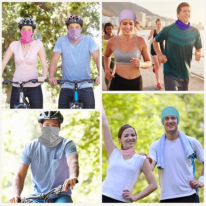 Geyoga 6 Pieces Summer UV Protection Cooling Neck Gaiter Face Clothing Neck Gaiter Mask Scarf Sunscreen Breathable Bandana