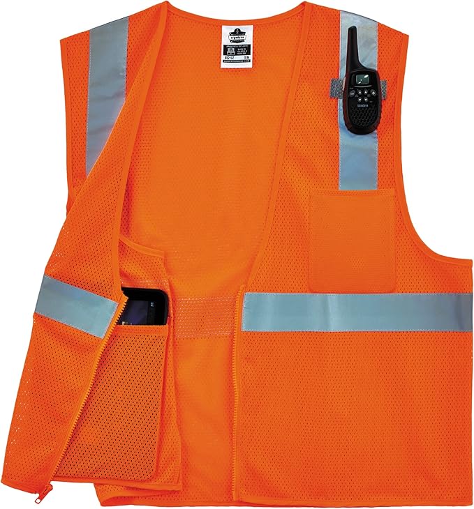 Ergodyne GloWear 8210Z ANSI Economy High Visibility Lime Reflective Safety Vest, Zipper Closure, 3-Pack