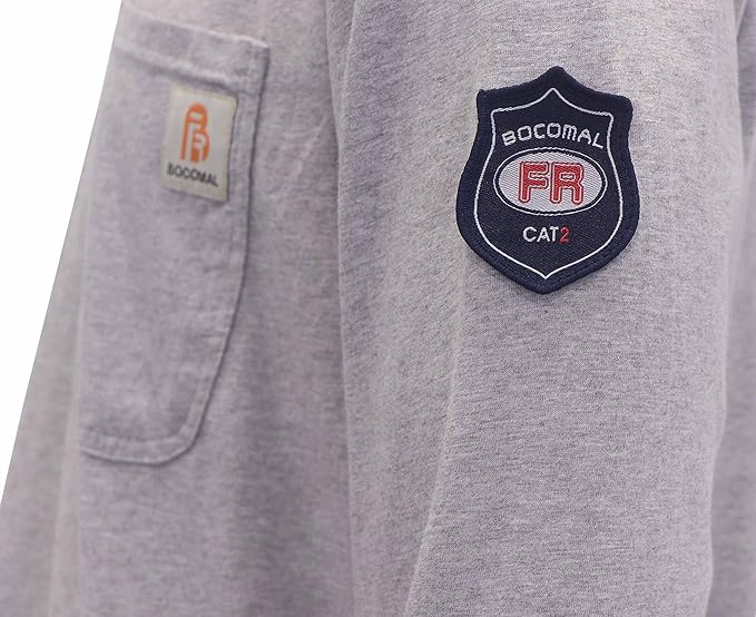 BOCOMAL FR Shirts Flame Resistant Shirt 5.5oz 100% Cotton Light Weight CAT2 Fire Retardant Henley Shirts