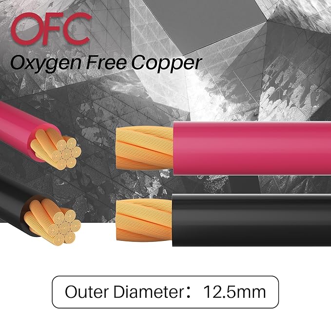 2AWG Battery Cable with 3/8" Terminals, 2 Gauge Pure Copper Inverter & Welding Wire with 3/8 inch Lugs Both Ends, UL, Power Inverter Wire Set for Automotive, Solar, Marine, RV (Red + Black, Each 5FT)
