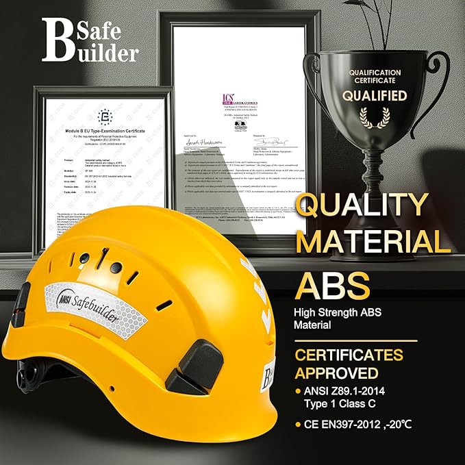 Construction Safety Helmet ABS Hard Hat Adjustable Ventilation System Hardhats Industrial Work Head Protection for Men Certified ANSI/ISEA Z89.1