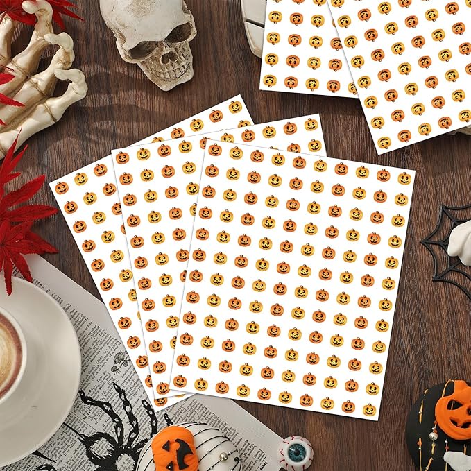 JarThenaAMCS 2400Pcs Halloween Mini Sticker Grimace Pumpkin Paper Decals Orange Jack-O-Lantern Self-Adhesive Stickers for Envelopes Scrapbook Gifts DIY, 0.5 in