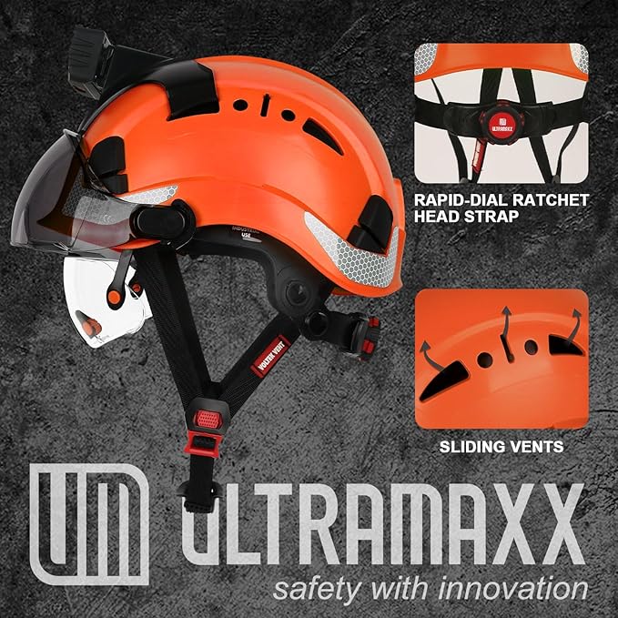 Safety Helmet Hard Hat with Detachable Headlamp Light and Visor Construction Hardhats for Men ANSI/ISEA Z89.1 Certified
