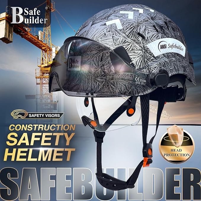 Construction Safety Helmet with Build-in Visor ABS Hard Hat with Visor Adjustable Ventilation Hardhats Work Head Protection ANSI/ISEA Z89.1