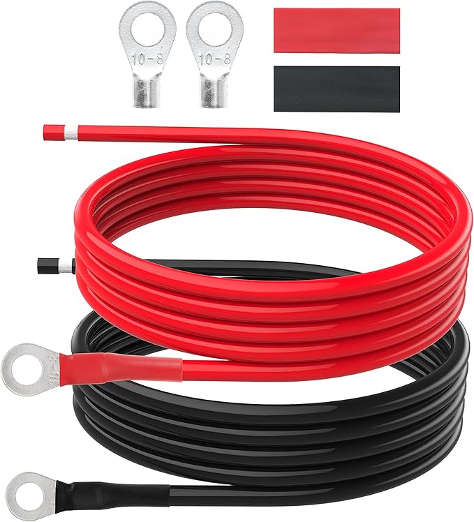 8 AWG Battery Cables 8 Gauge Solar Panel Wire Tinned Copper Extension Cable with 5/16'' Lugs for RV Solar Panel Car Automotive (8AWG 8FT)