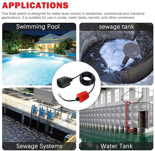 Professional Float Switch(Plugless), Water Level Controller with IP68 Protection, Auto-Adjusting Liquid Sensor for Tank Pump, Water Tank, Sewage System,with Counterweight (16.4-Ft)