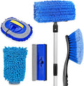 65'' Five-Sided Car Wash Brush with Long Handle, Scratch-Free Car Cleaning Kit with Soft Wash Brush, Tire Brush, Window Squeegee, Car Wash Mitt, Microfiber Cleaning Head & Extension Pole