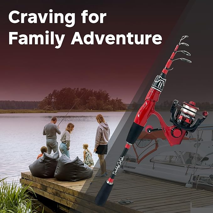 DaddyGoFish Spinning Fishing Rod and Reel Combo Set with Tackle Box | Kids Fishing Pole | Carbon Fiber Telescopic Fishing Rod Kit | Spinning Reel for Travel Saltwater Freshwater Fishing Gear Kit