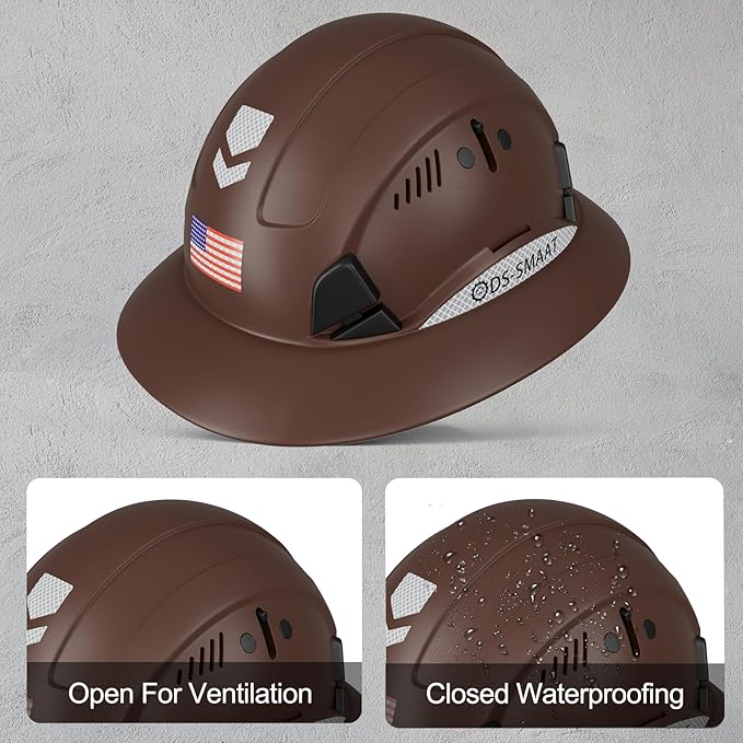 Full Brim Hard Hat ANSI Z89.1 Type 1 & OSHA Certified Safety Helmet with Glasses and Cooling Towel,with 6-Point Suspension & Adjustable Vents